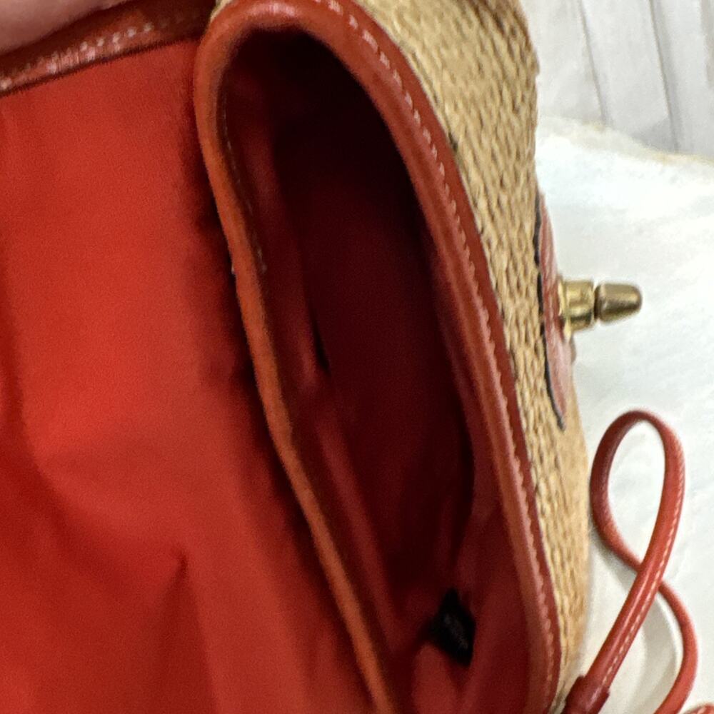 Coach Straw Leather Burnt Red Clutch Wristlet With Turnlock - Picture 5 of 12